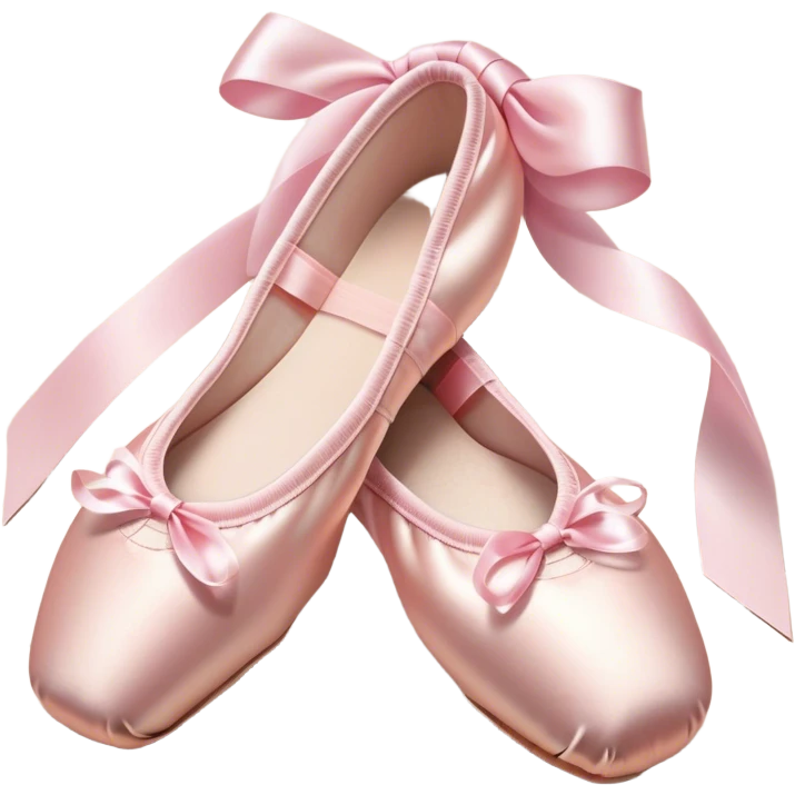 Cinematic Realistic Ballet Shoes, soft satin pink pointe shoes with delicate ribbons, resting gently on a polished wooden floor, subtle creases in the fabric, glowing under the warm golden light of a rehearsal studio, evoking elegance and grace. emoji