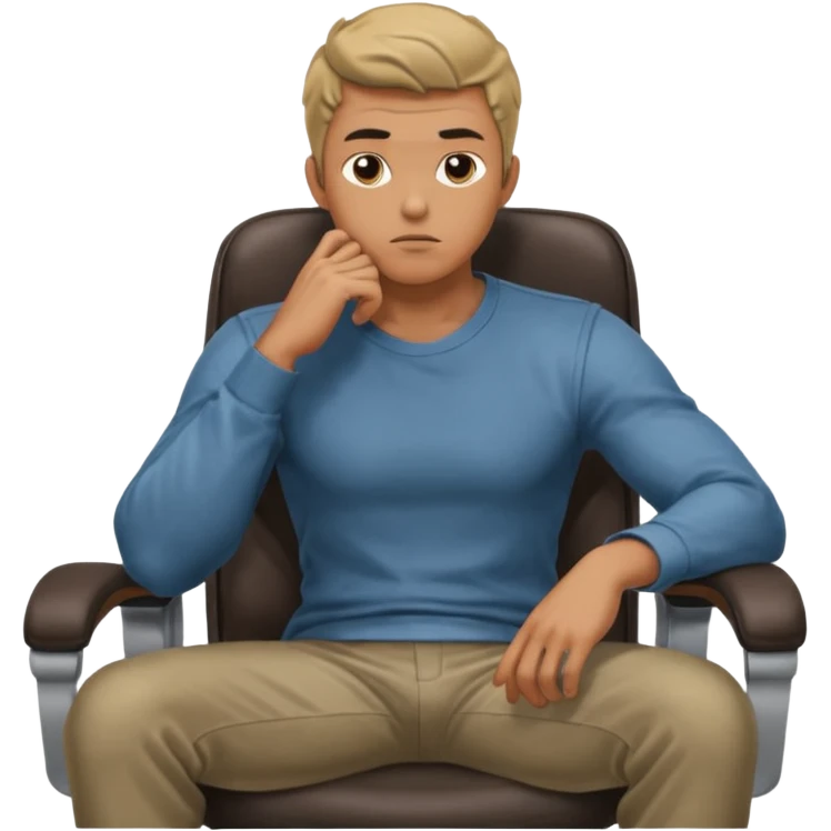 guy imitating thinker statue pose but with casual clothes and sitting in a office chair and looking up emoji