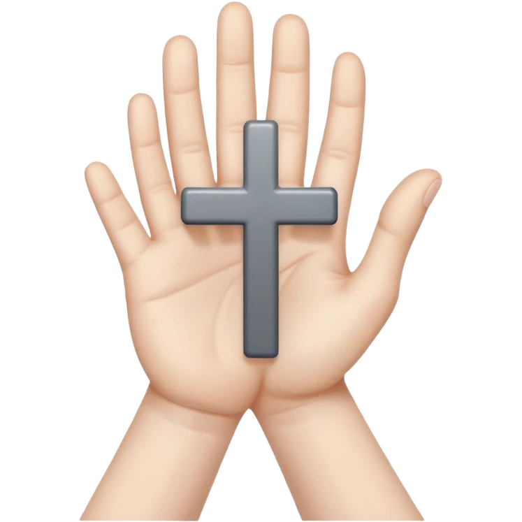 grey hand with upside down cross on the palm emoji