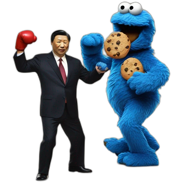 Xi jinping boxing against cookie monster emoji