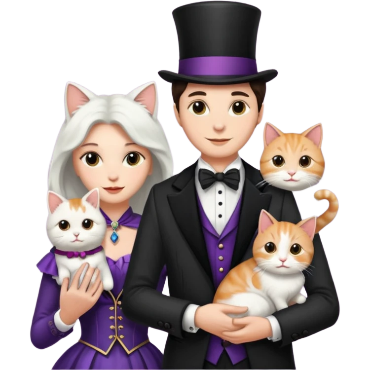 magician couple and their pet cat emoji