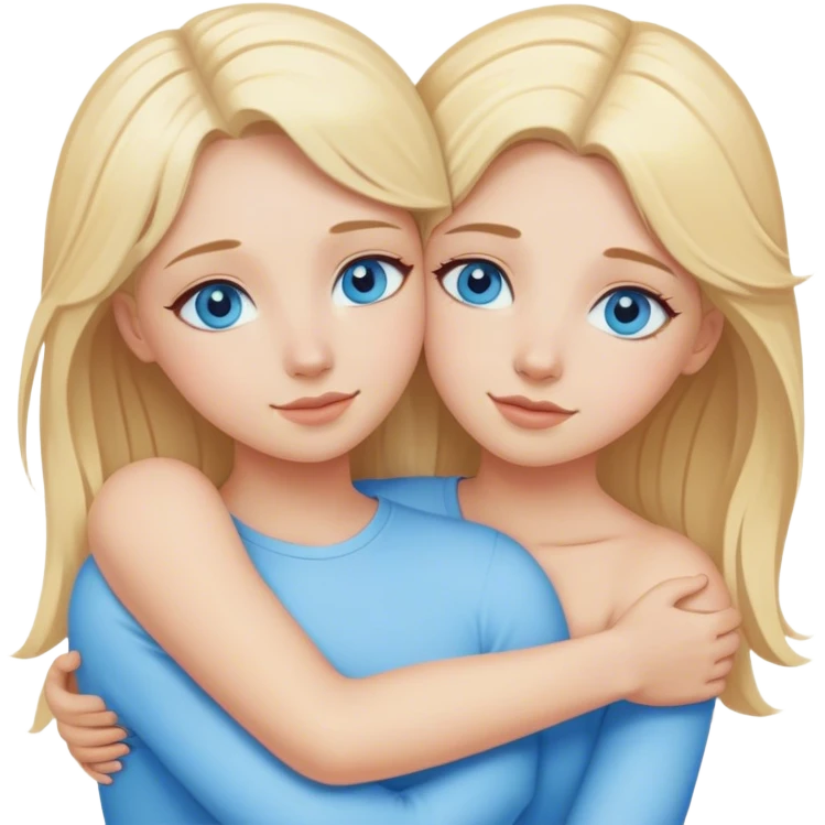 Cinematic realistic two sisters with blonde hair and blue eyes hug emoji