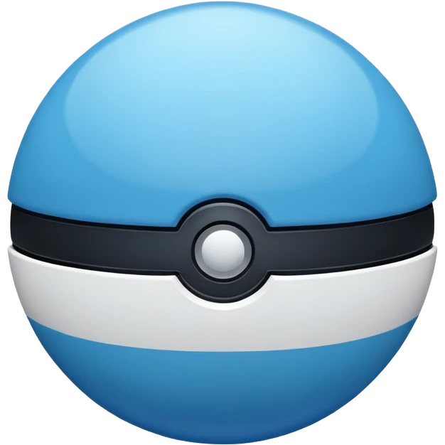 blue pokeball emoji, top half is a more saturated blue, bottom half is white, black stripe, with a white sheen, with a glossy finish emoji