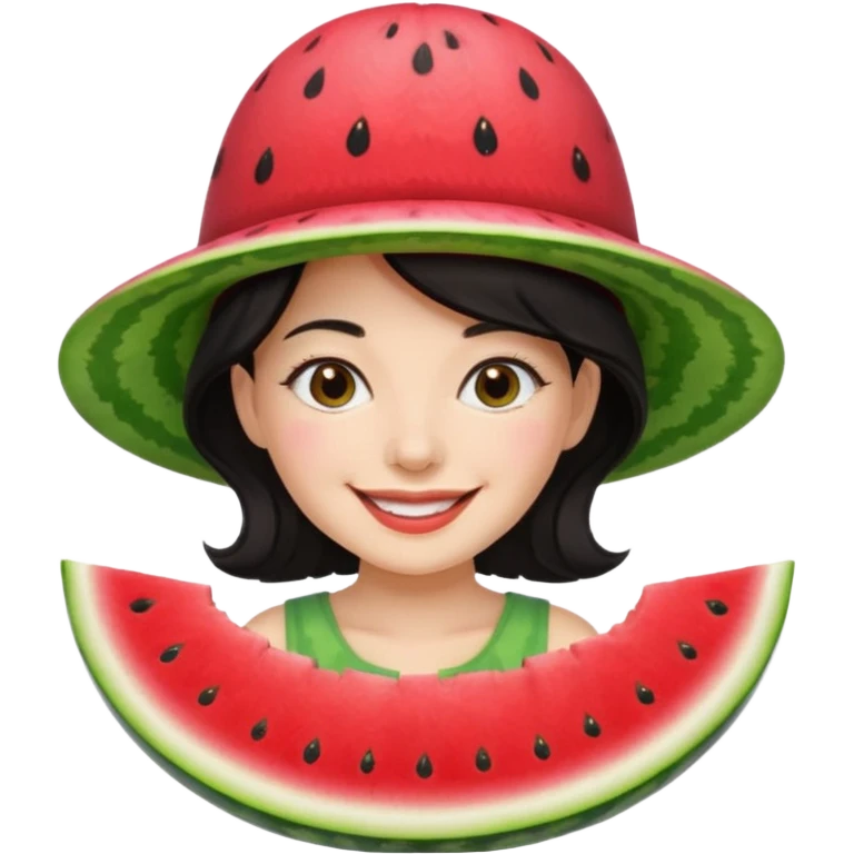 dark haired woman with watermelon hat emoji