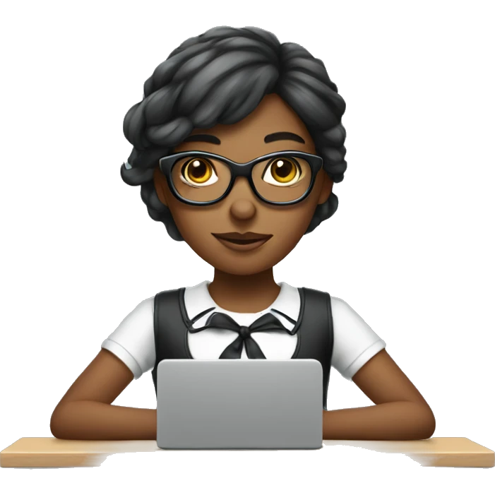 girl with bow and glasses typing on computer emoji