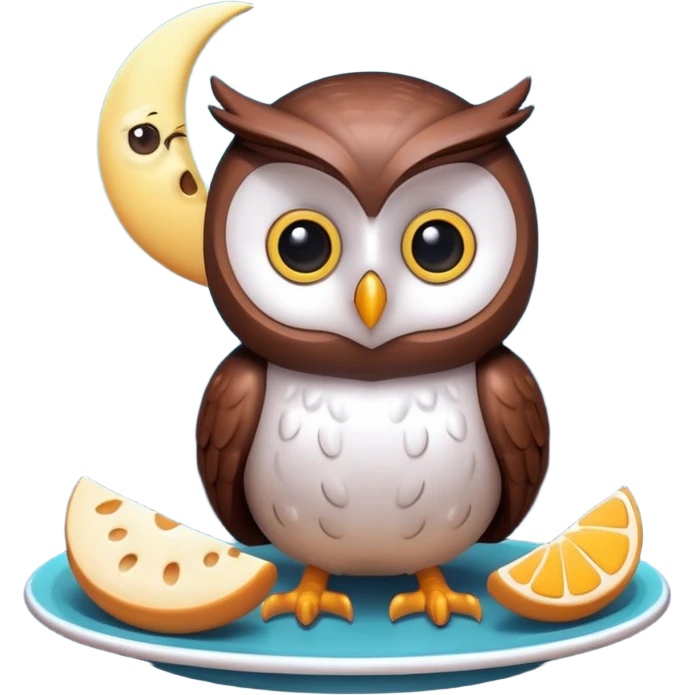 3D symbolizing night owl, late night food order, moon and food theme, cute and modern, soft lighting, glossy, isolated, no background
 emoji