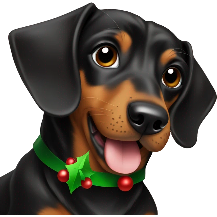 1 Dashshund black and brown with christmas hat emoji