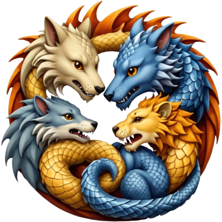 A wolf, a lion, a dragon, all eating each other's tail ouroboro emoji