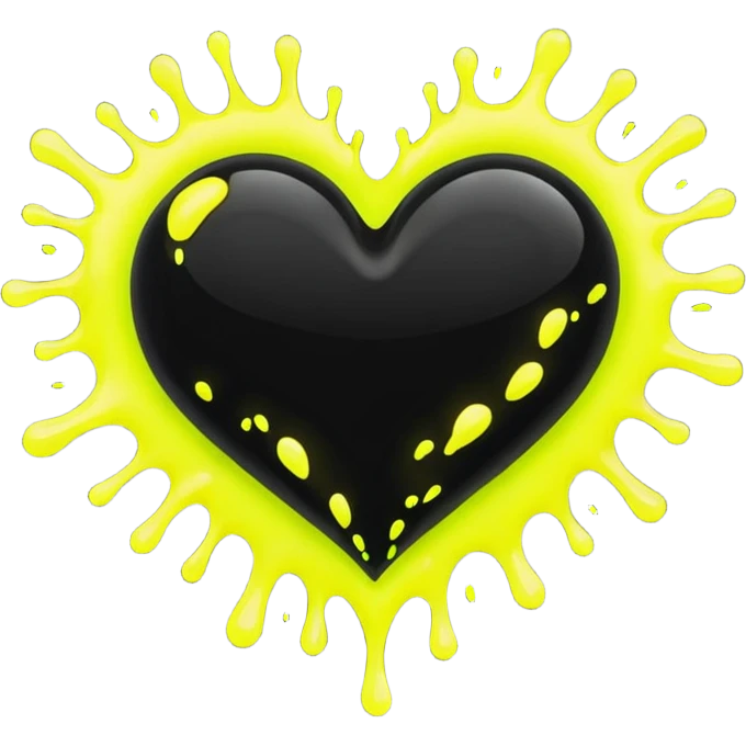 A neon yellow heart with black splashes inside the heart and The text UVP in the heart emoji