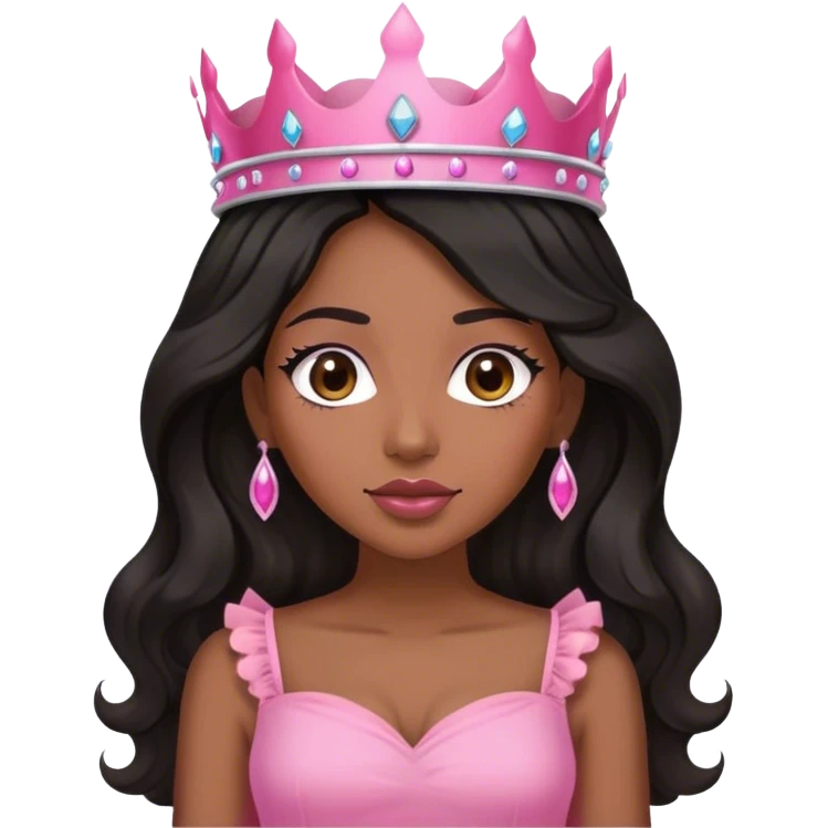 Crown TONE 4 black women with long WAVY hair pink dress pink crown facing forward black hair adult woman emoji