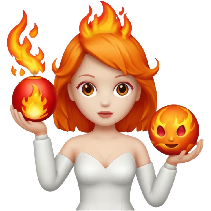 Boneca segurando uma Bola que está queimando emoji