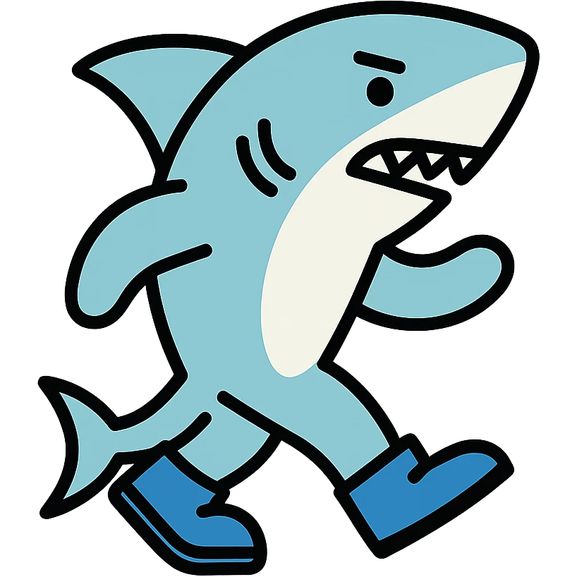a shark walking with blue shoes emoji