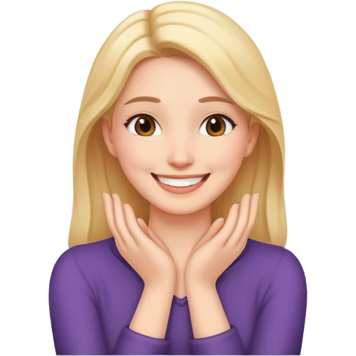 woman hands holding neck smiling emoji