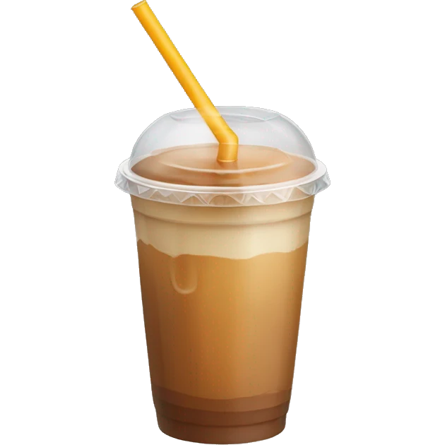 Iced caramel latte in a plastic cup with a lid and straw emoji