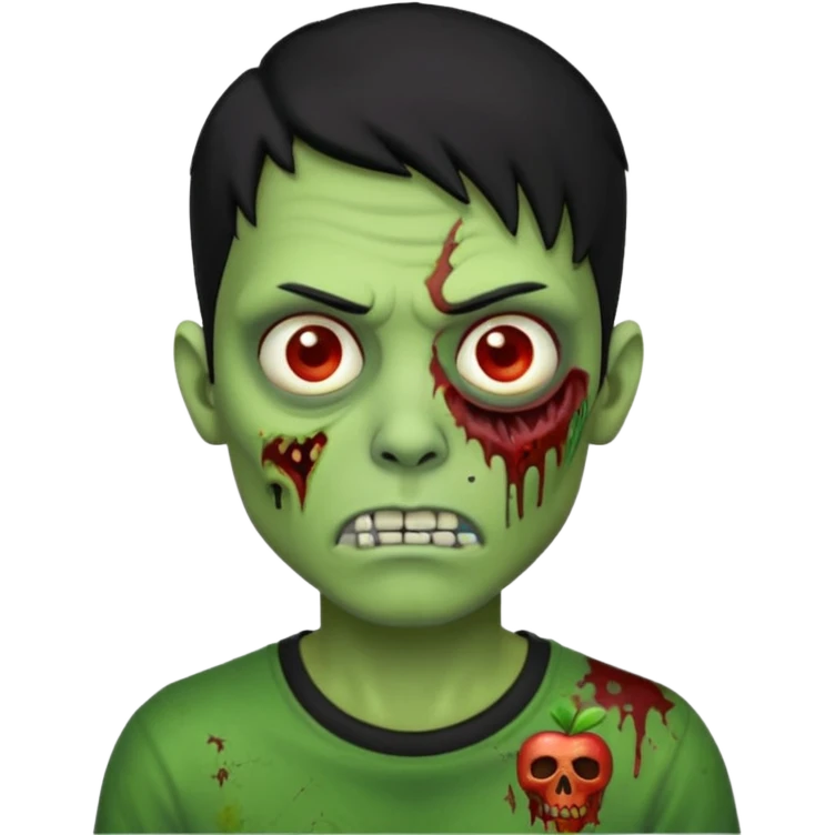 Zombie Emoji AppleIOS Style, lowfade Black Hair, nose piercing, and Black T-shirt, Green Skin emoji