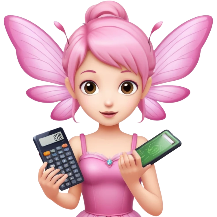 Pink fairy flying with pixie dust carrying a calculator  emoji