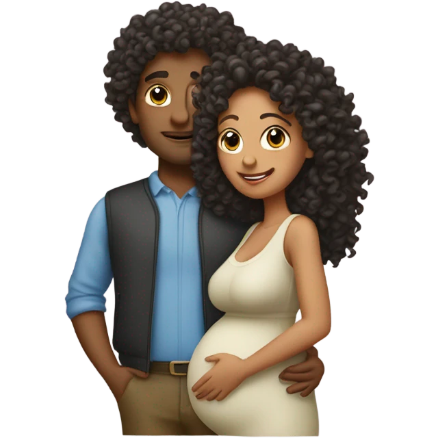 curly head couple where wife is pregnant emoji