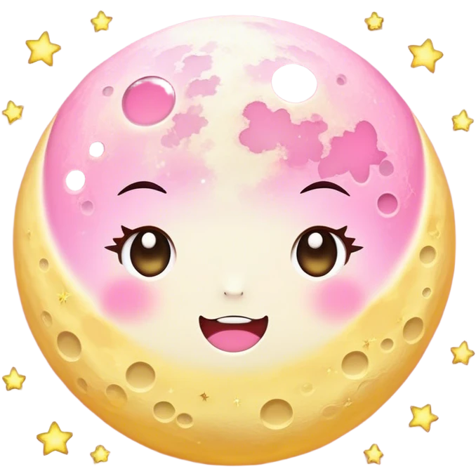 Full Moon and stars light pink and yellow kawaii emoji