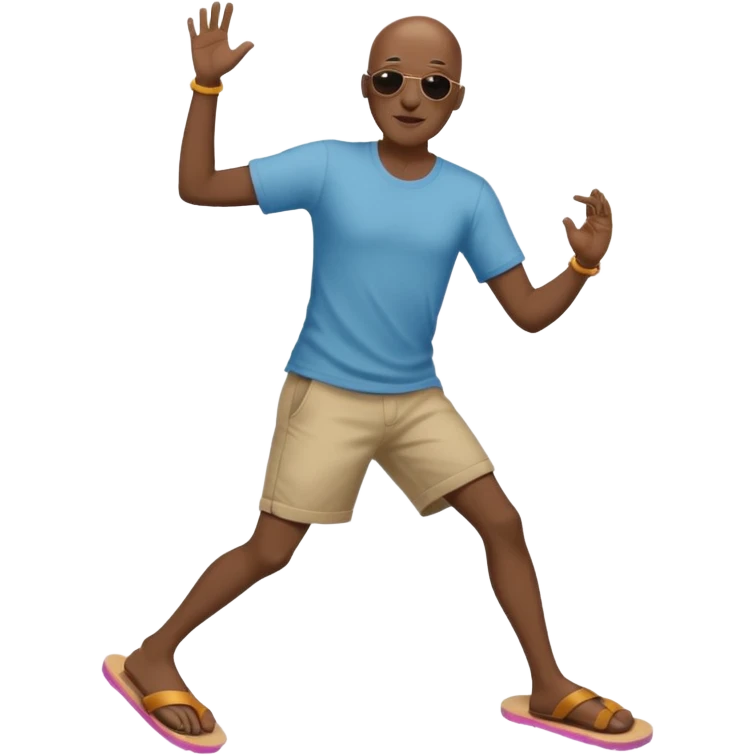  Black bald man with shades dancing in men’s brown flip flops  emoji