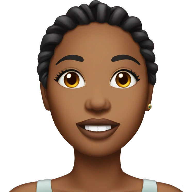 brownskin black woman with black microlocs putting on lipgloss emoji
