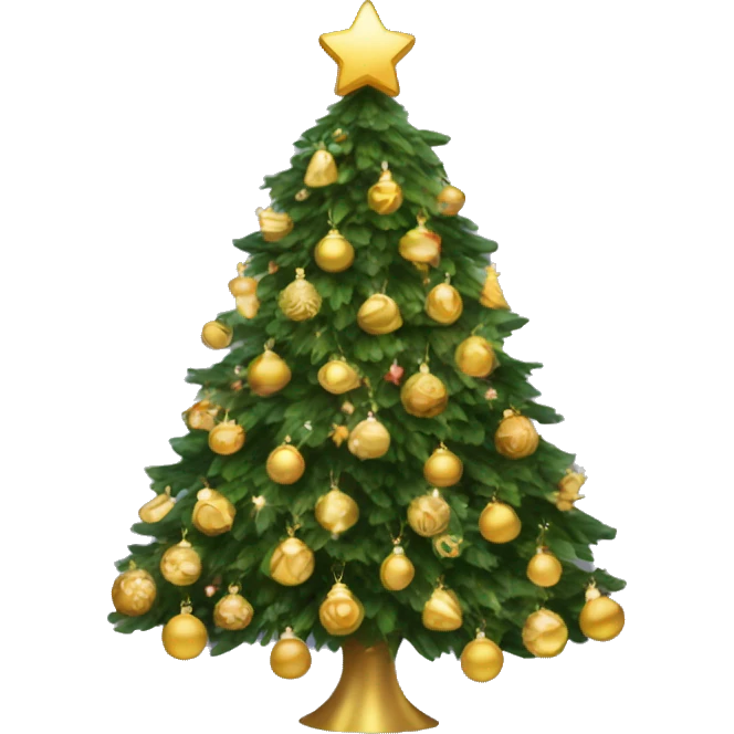 Christmas tree with gold decorations and lights  emoji