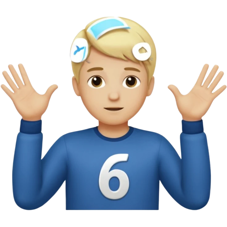 Boy, blonde hair with two hands stomach up saying 67 emoji
