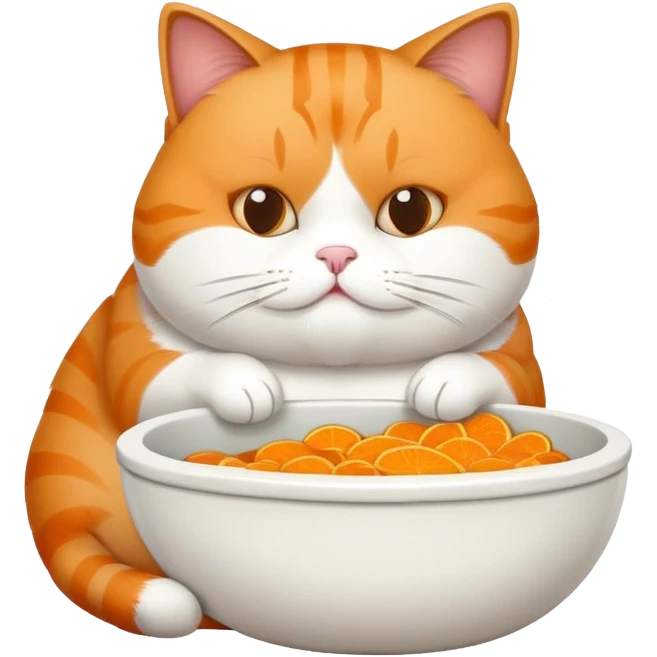 Fat cat eating from food bowl emoji