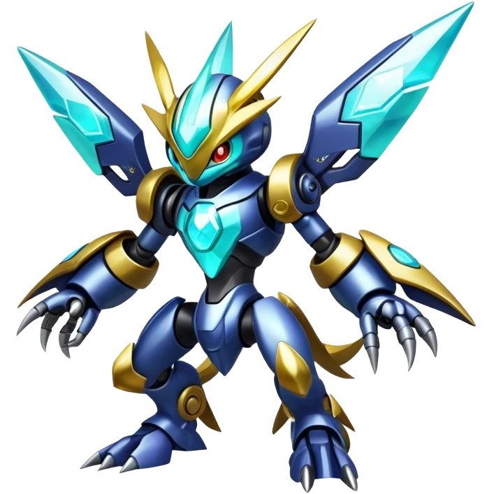 Shiny Futuristic Fakemon-Pokemon-Digimon-Spectrobes-fusion, full body emoji