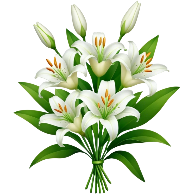 bouquet White Lily, luxuriant, stem, leaf, bud emoji