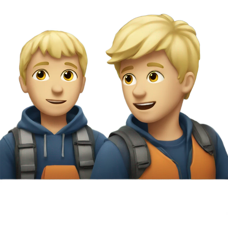 Two blonde boys watching a train emoji