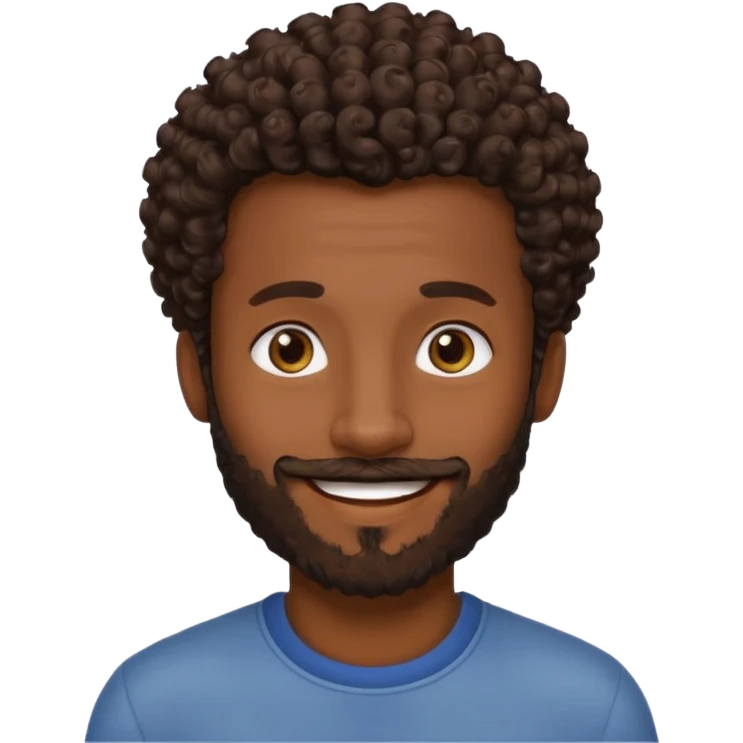 Dark brown skin man with a light beard and a curly   fade haircut with dark brown eyes emoji
