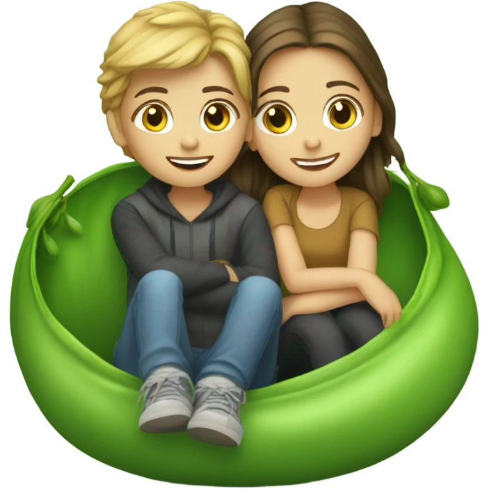 Two young white brunette siblings in a peapod emoji