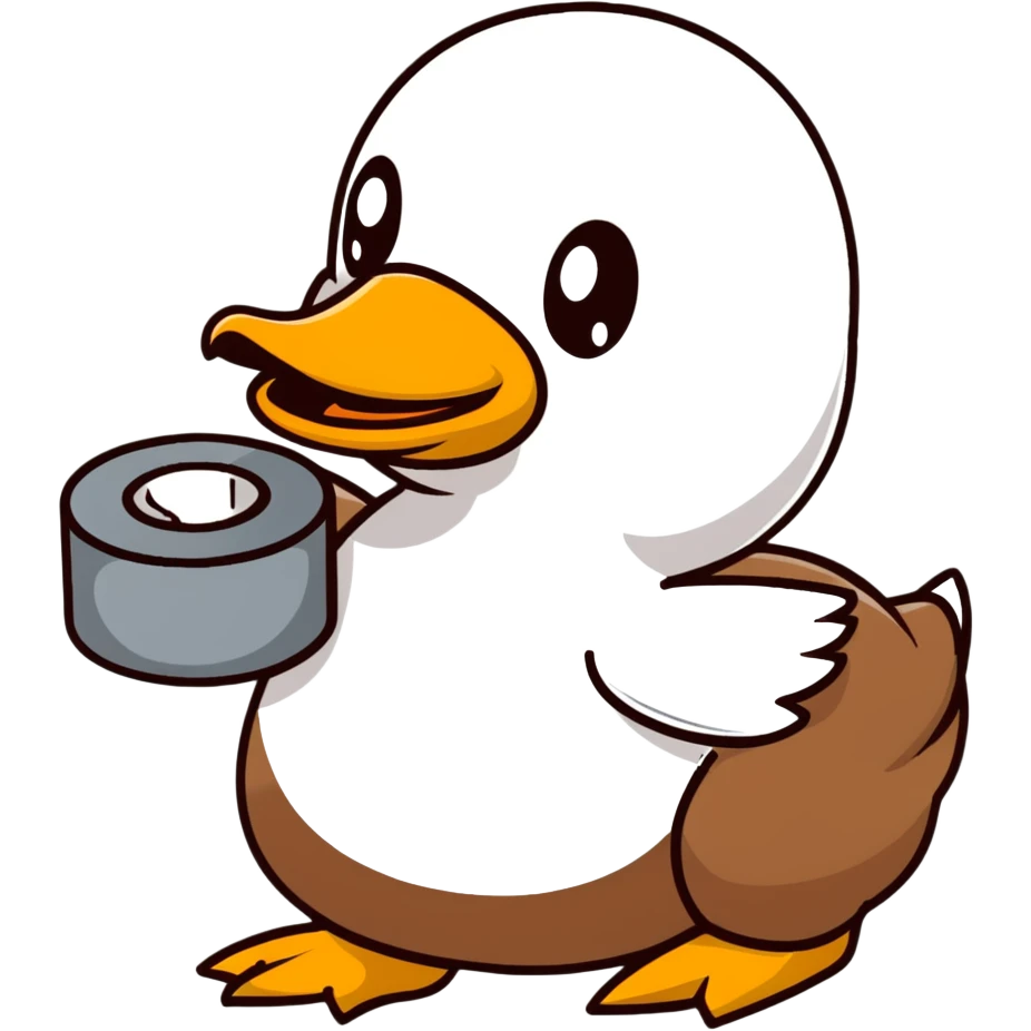 brown duck holding a roll of silver duct tape emoji