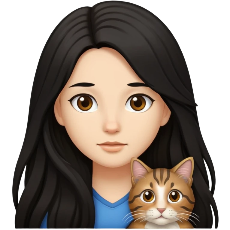 A girl with long black hair and  a brown long haired tabby emoji
