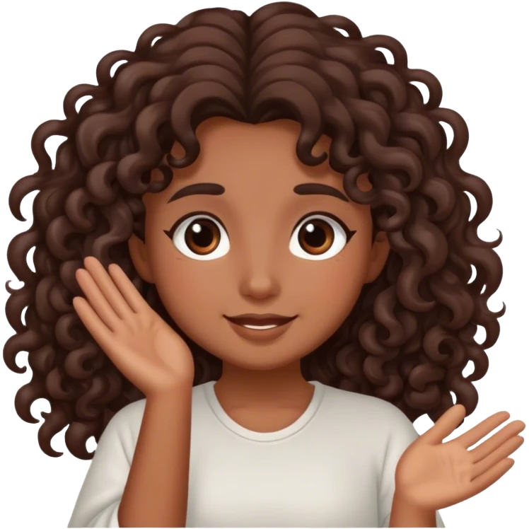 Brown girl with dark brown long curly hair saying good morning  emoji