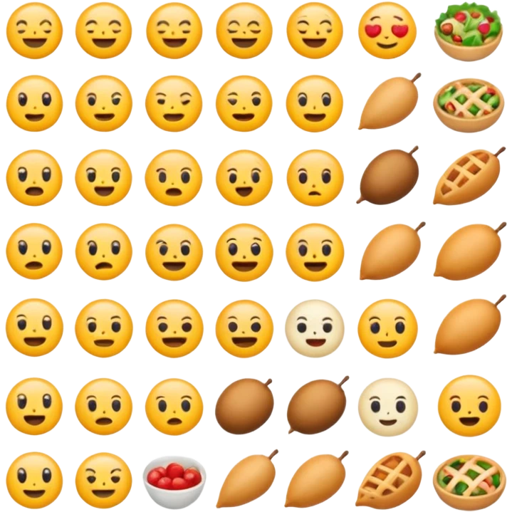 Find the different emoji.
2 food emojis.
Tiny detail change.
No faces, no expressions.
Simple layout. emoji