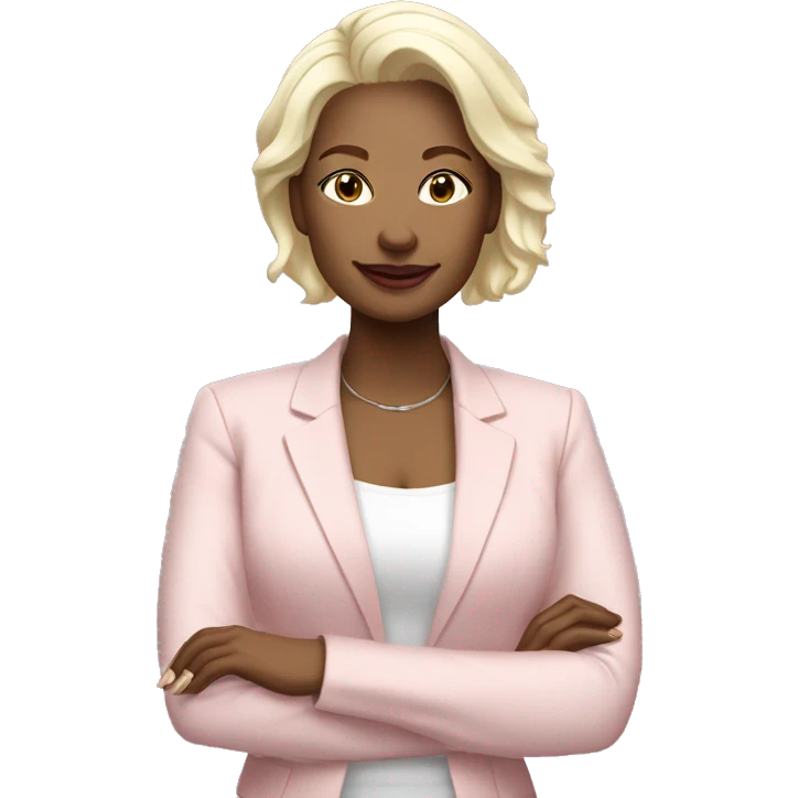 a 40 years old business woman in finance with the shortest platinum blonde hair wearing pale pink blazer emoji