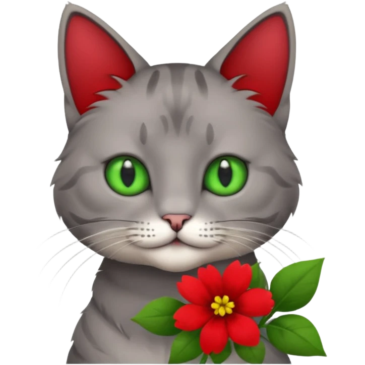 Male cat holding red flowers emoji