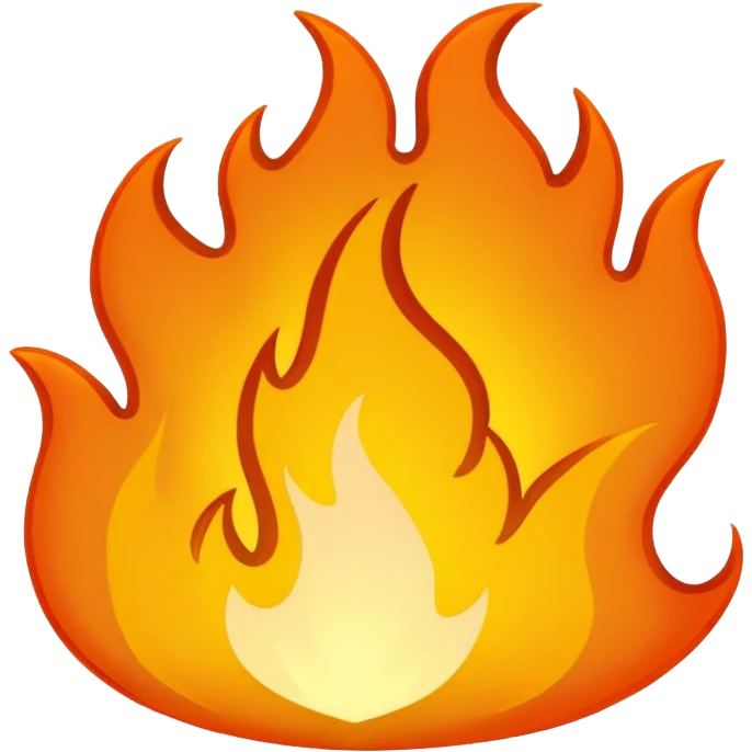 small cartoon flame emoji with 'FIRE' in bold, easy-to-read font, thick outlines, bright orange and yellow, optimized for tiny size and chat use emoji