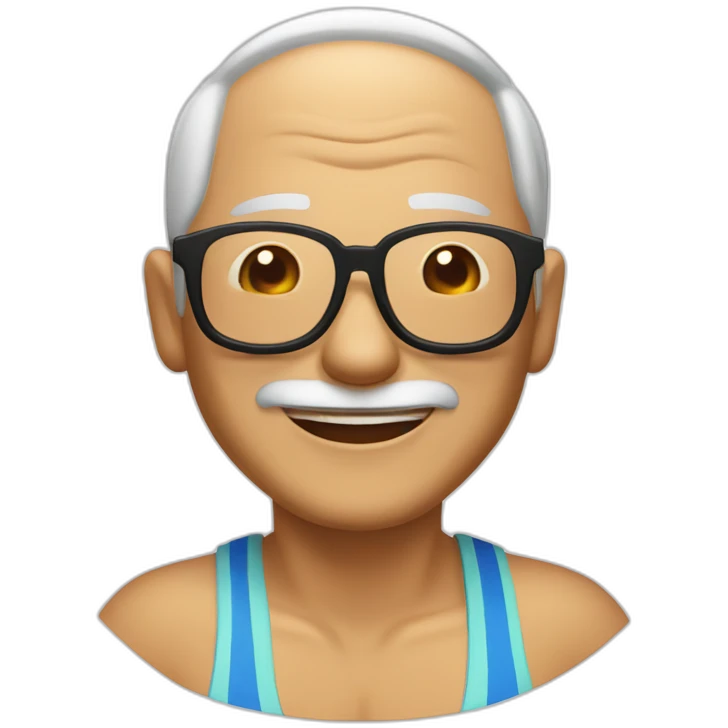 A Chinese old guy in beach wear glasses and swimiming suitvery happy emoji
