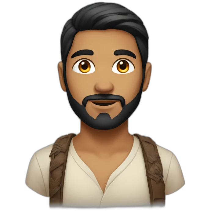 white tone young indian with black beard and medium hair emoji