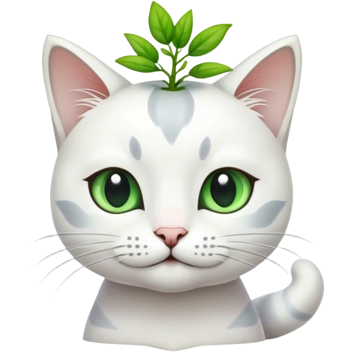 Gatoblanco con gris con un brote de planta en sima de la cabeza  emoji