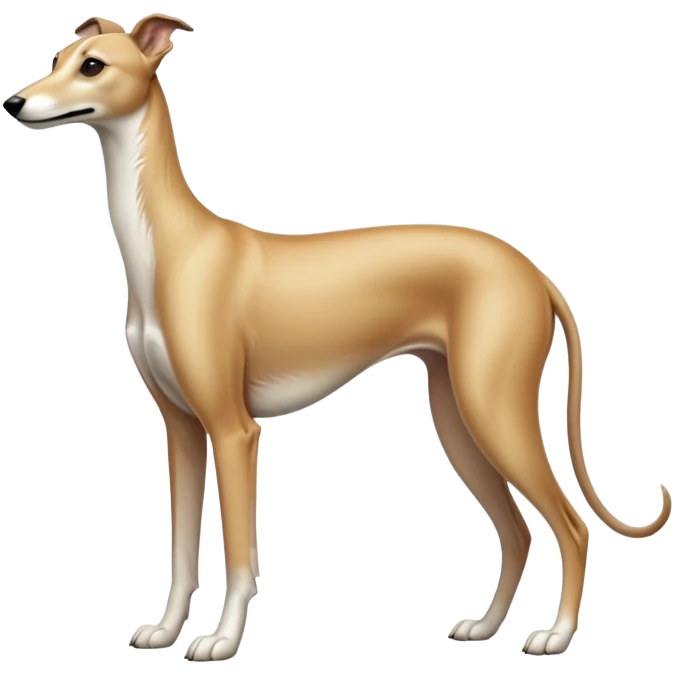 cinematic-[fawn greyhound]-realistic-full-body-standing-emoji,-tail-resting-loosely-beside-its-paws,-head-tilted-dramatically, -sleek-[light fawn]-fur,-simplified-yet-realistic-focused-features,-highly-detailed,-glowing-with-an-almost-sarcastic-glow emoji