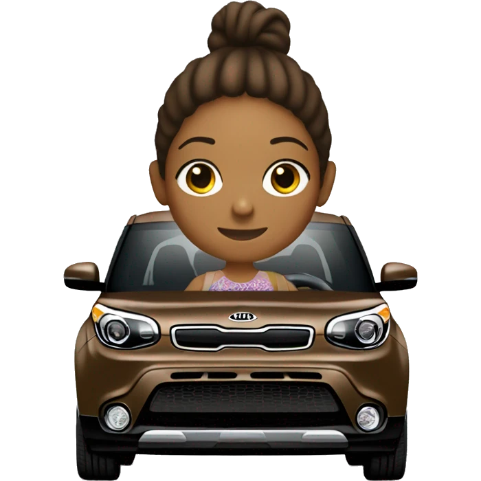 Brown Kia soul car with girl driving emoji
