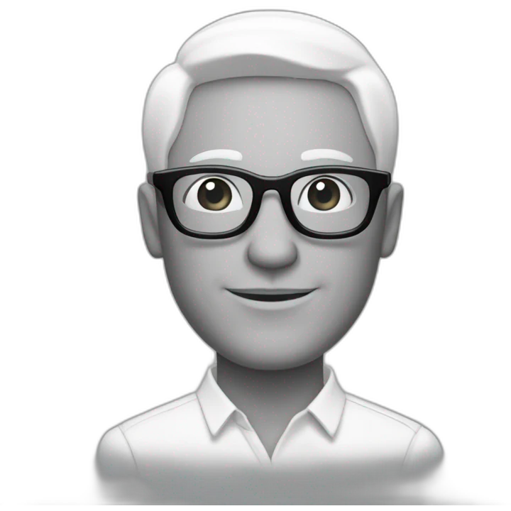 Un homme de 40 ans, avec des lunettes, peau blanche, imberbe et les cheveux noirs emoji