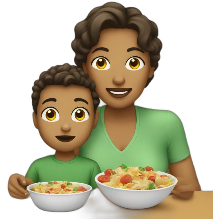 White Mommy with son eat lunch emoji