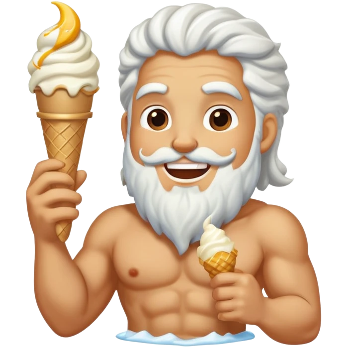 smiling Zeus eating white ice cream holding thunderbolt emoji