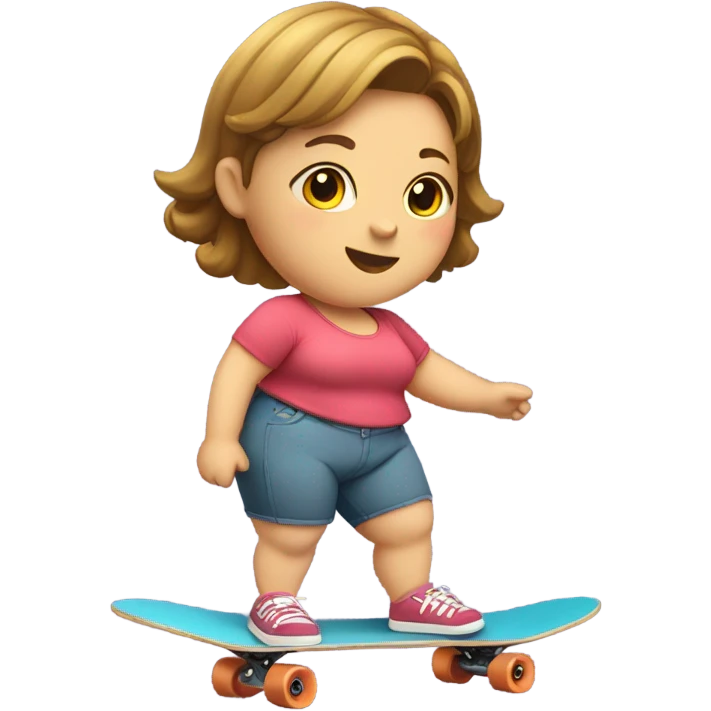 Fat girl on tiny skateboard emoji