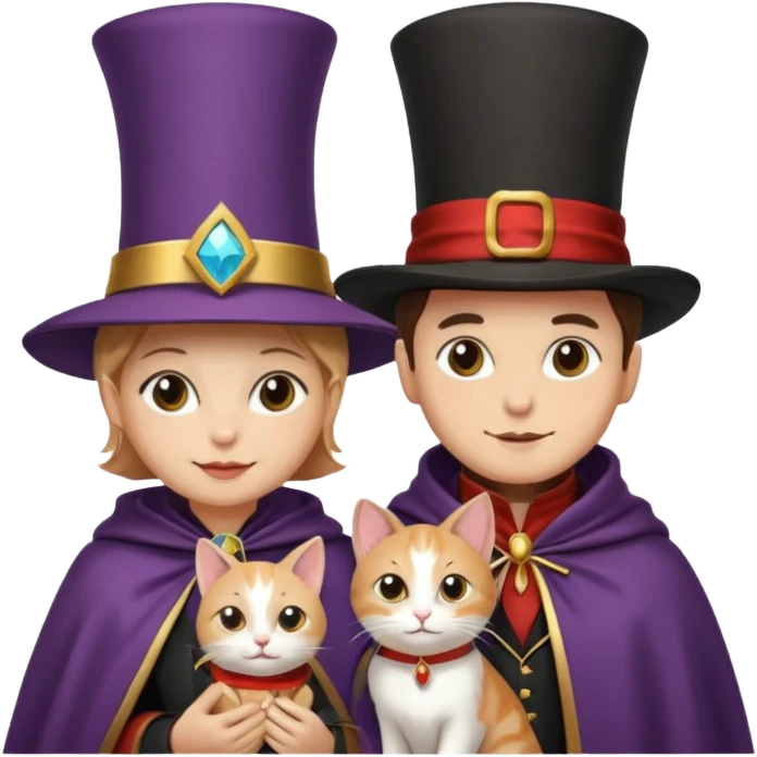 magician couple and their pet cat emoji