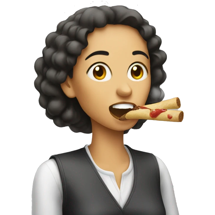 a woman is eating a stic emoji